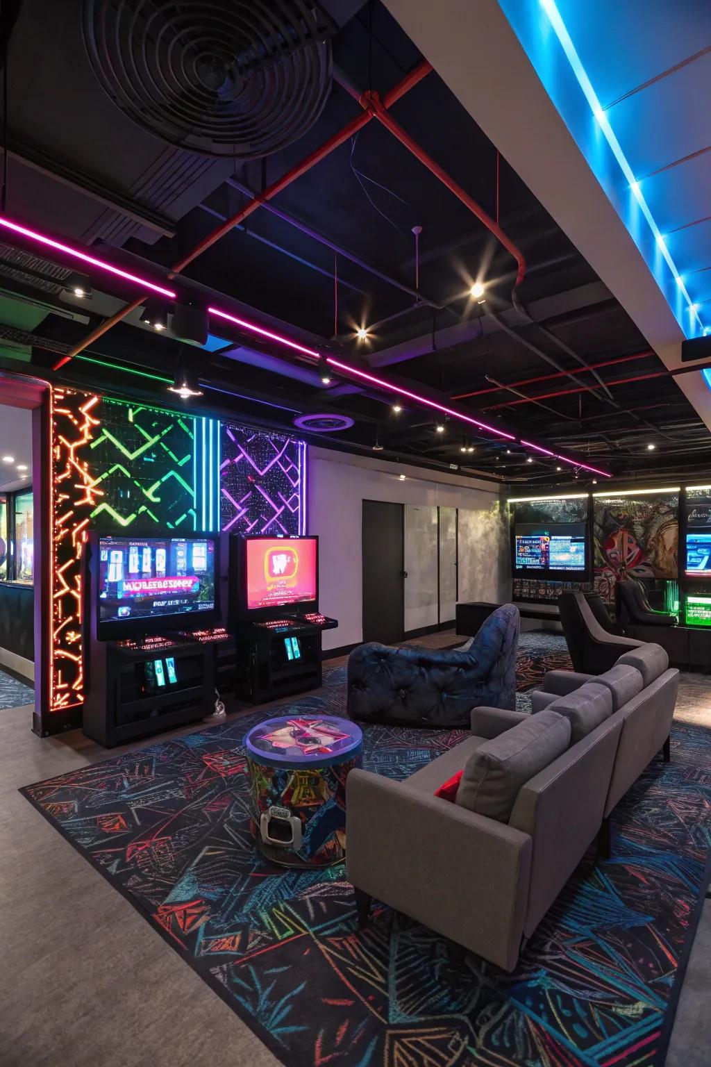Dynamic lighting adding charm and spirit to your office game room.