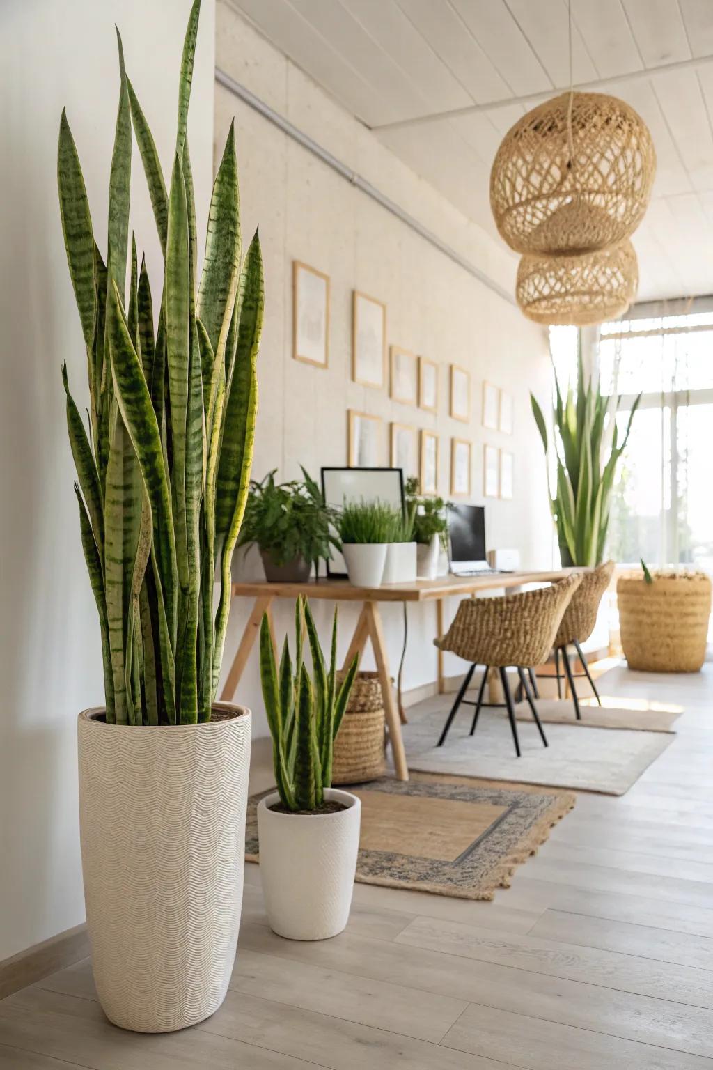 When adding a bit of plant life to your space, use high Asparagus Ferns to create all-natural partitions in your office.