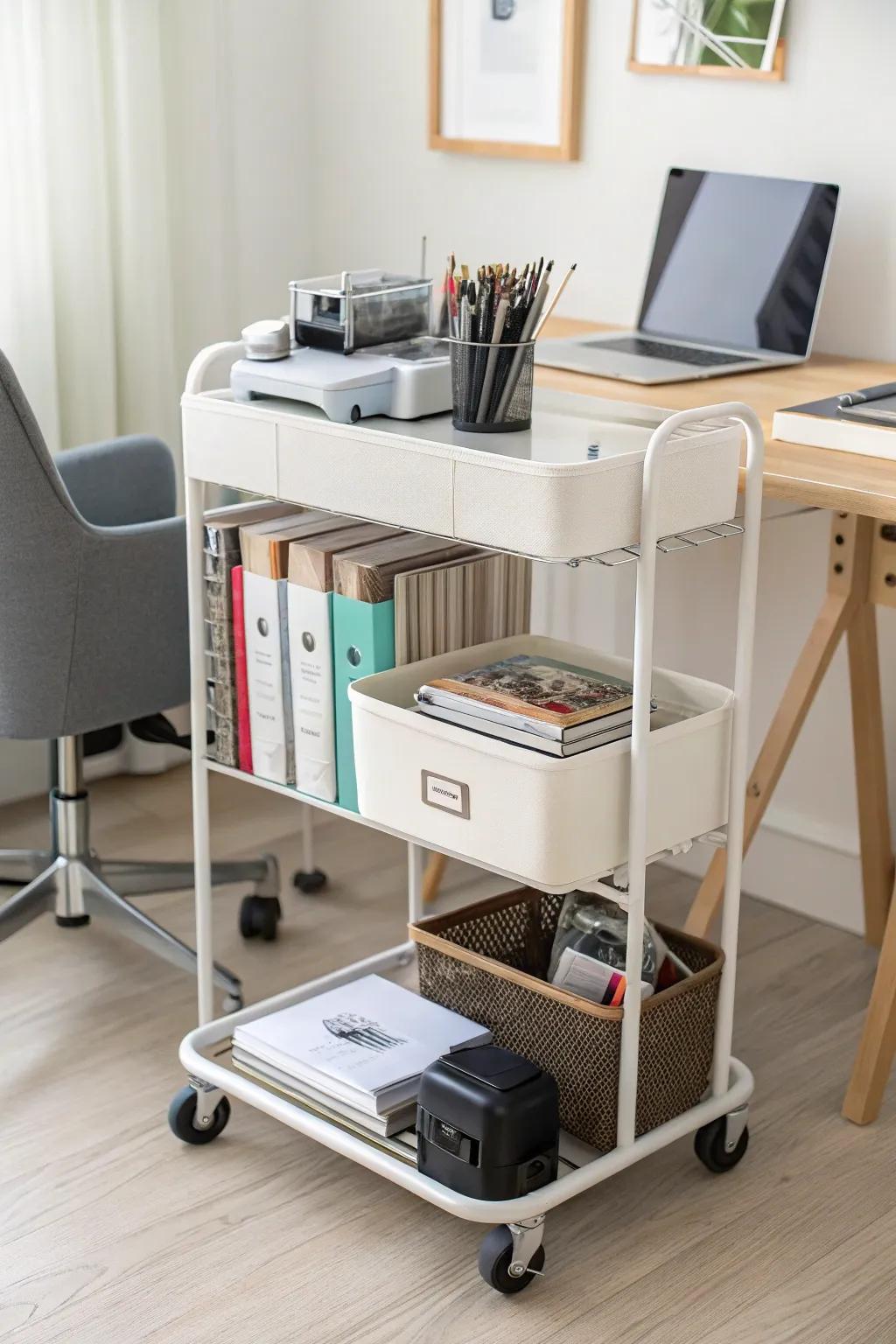 A flexible rolling cart adds convenience and mobility to your office storage.
