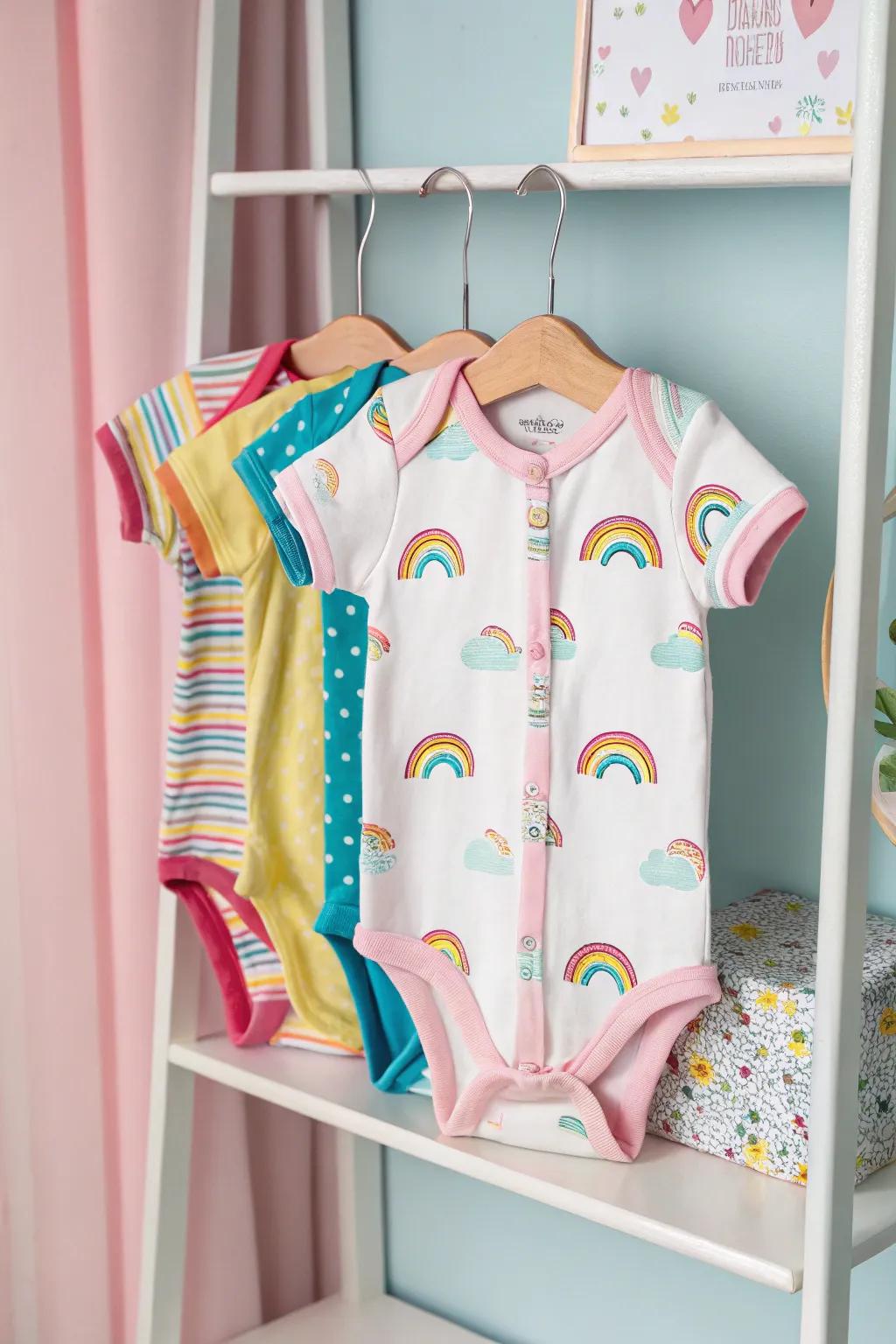 A beautiful assortment of rainbow-inspired onesies.