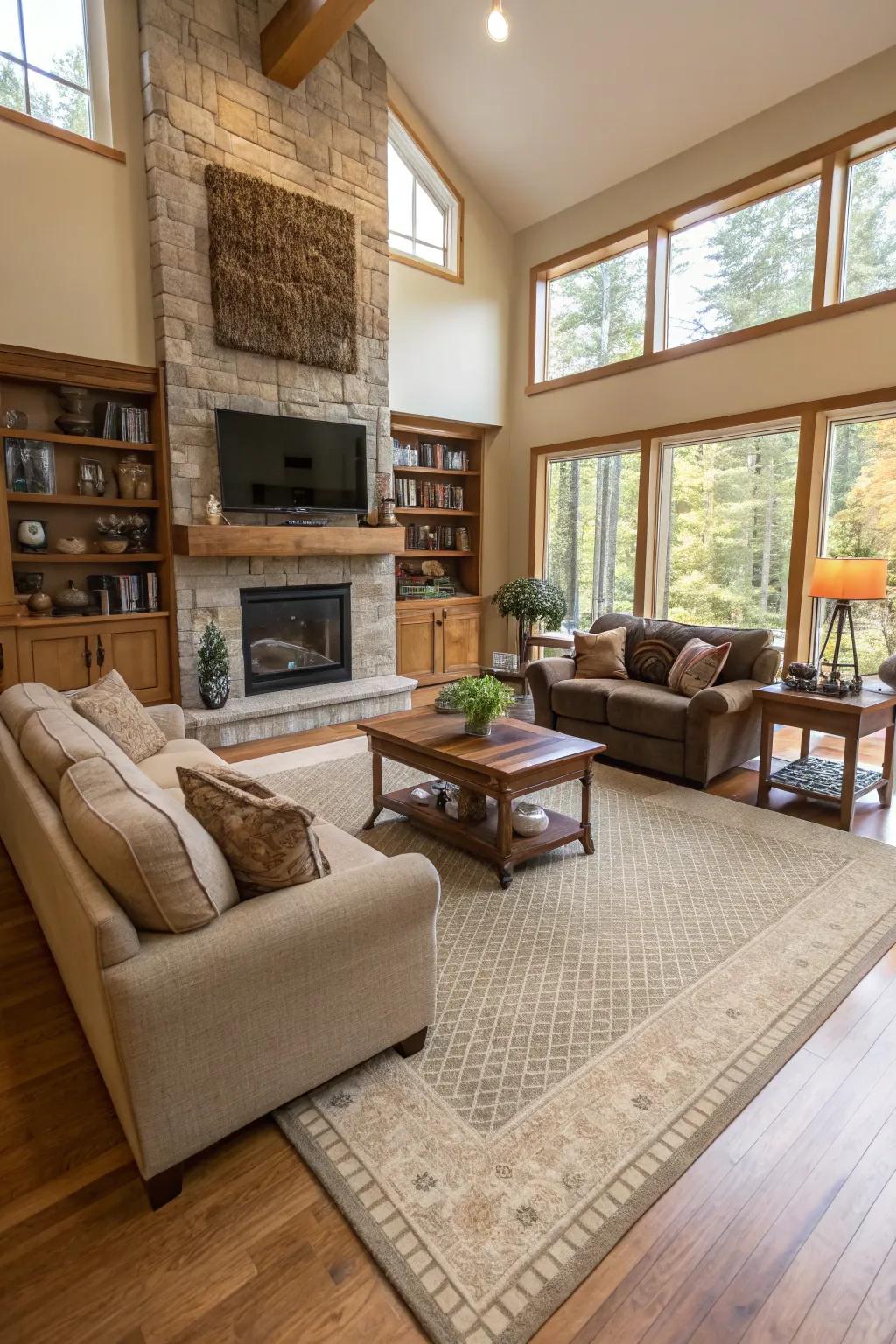 Rugs can establish defined zones while preserving an open ambiance.