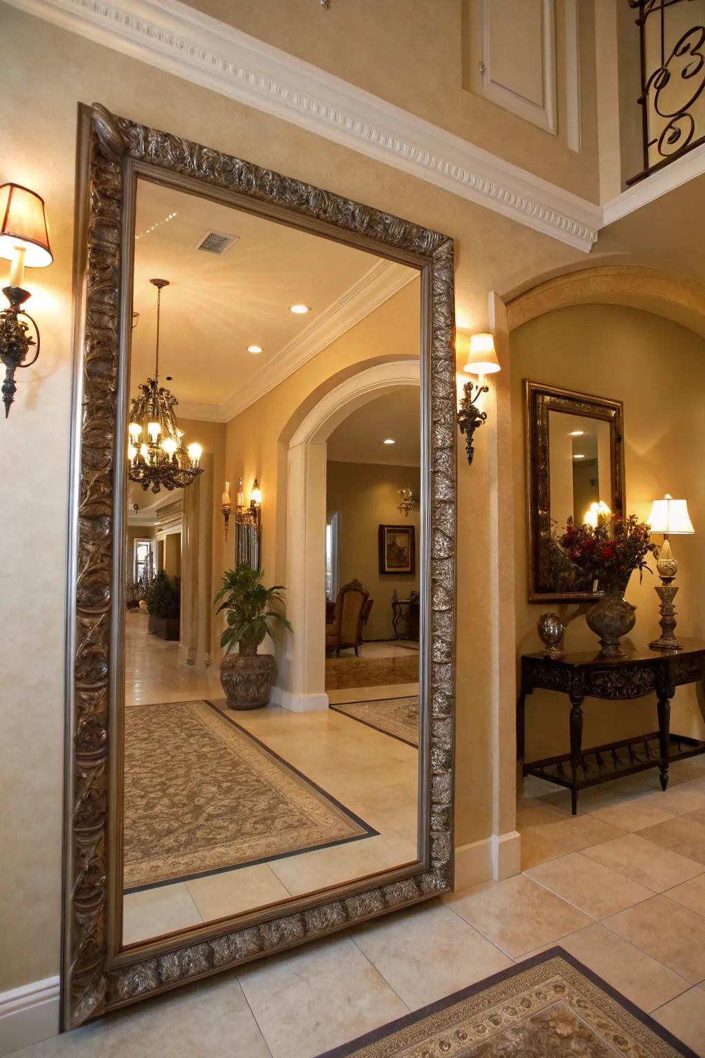 Mirrors can visually alter an entryway, improving both depth and visual appeal.