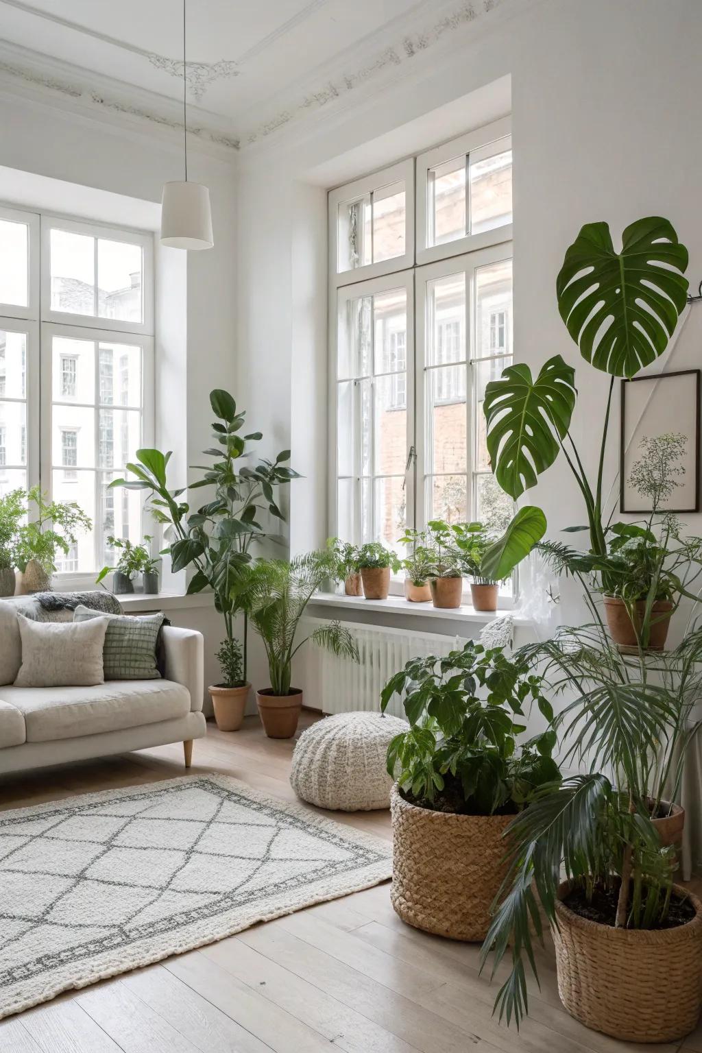 Lush greenery contributing vibrancy to the living space.