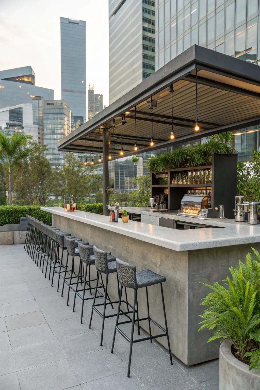 Modern design complements outdoor living with elegant materials.
