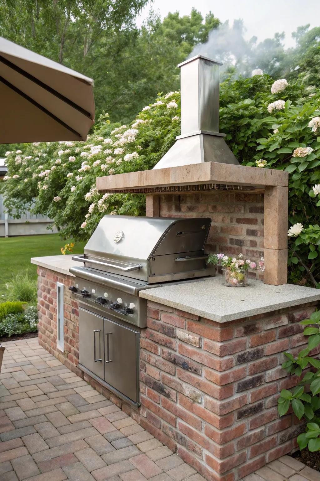 Brick structures impart a rustic, cozy feel to outdoor cooking spaces.