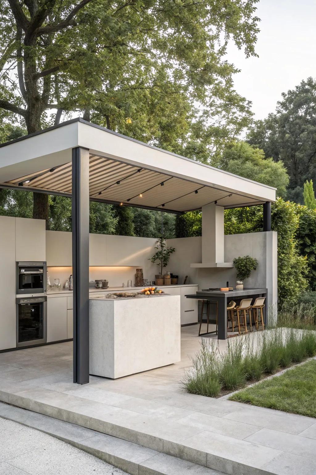 Gain sophistication through a modern understated outdoor kitchen gazebo.