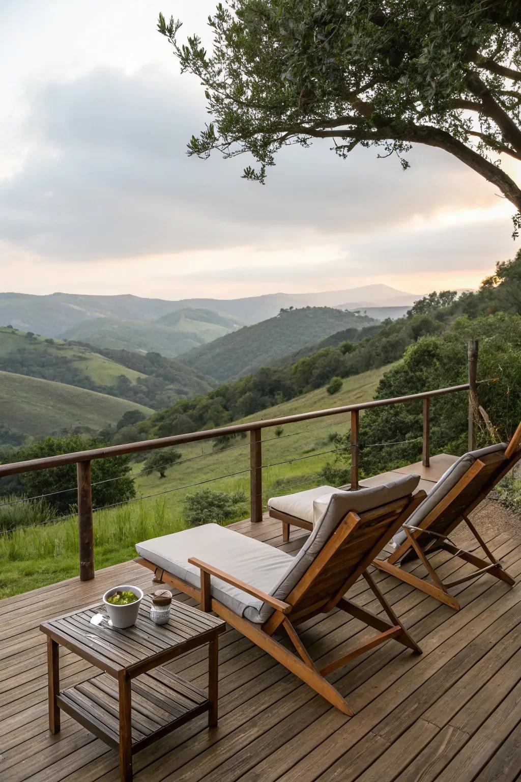 An elevated terrace with a vista provides an ideal escape in your outdoor retreat.