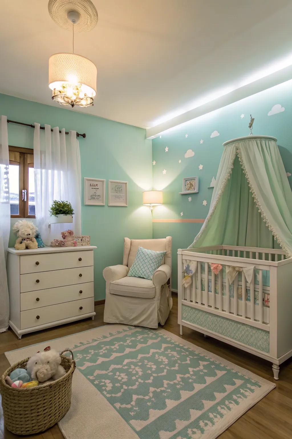 Muted, neutral shades foster a tranquil and peaceful nursery environment.