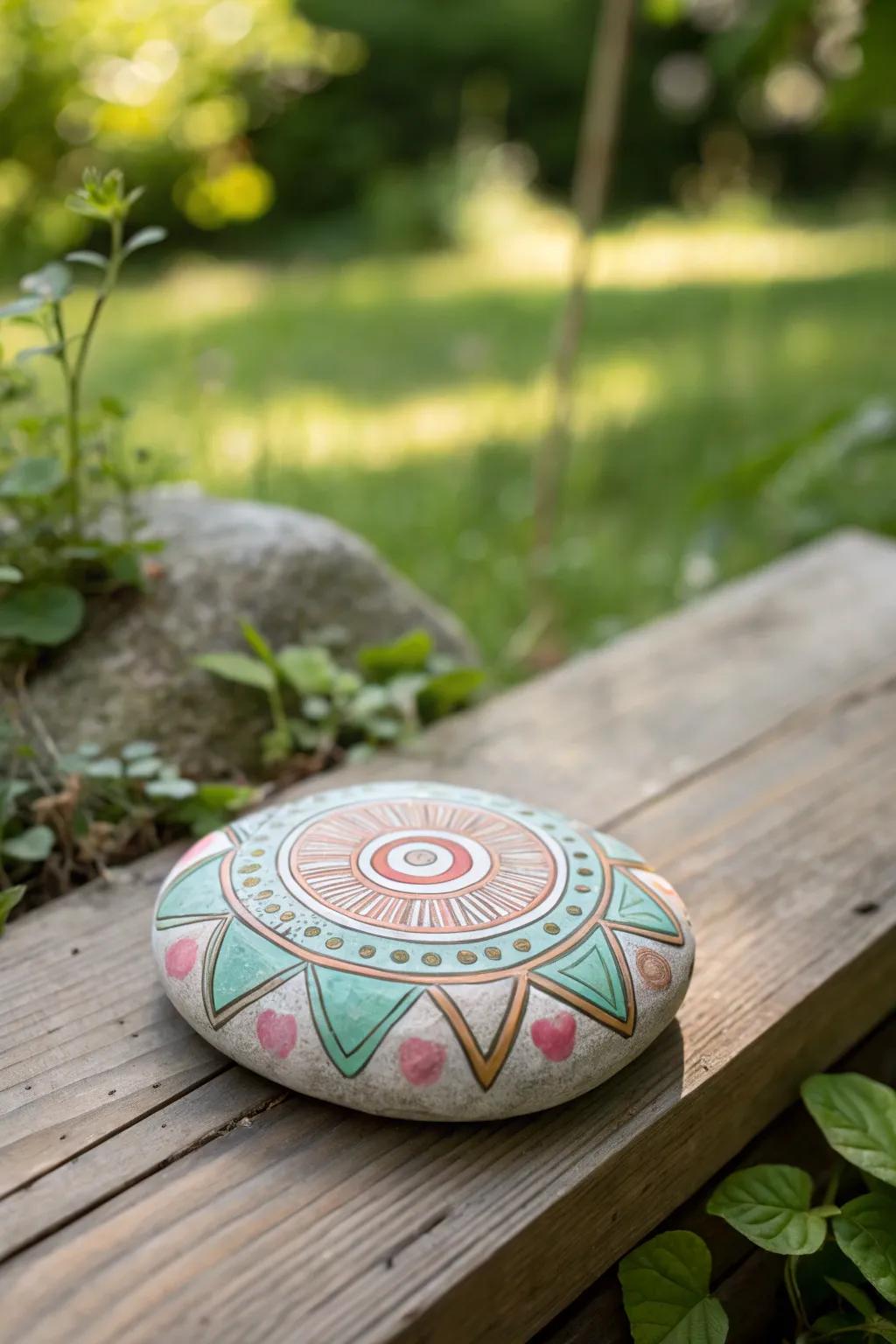 Elevate your garden's appeal with handmade geometric rock art.