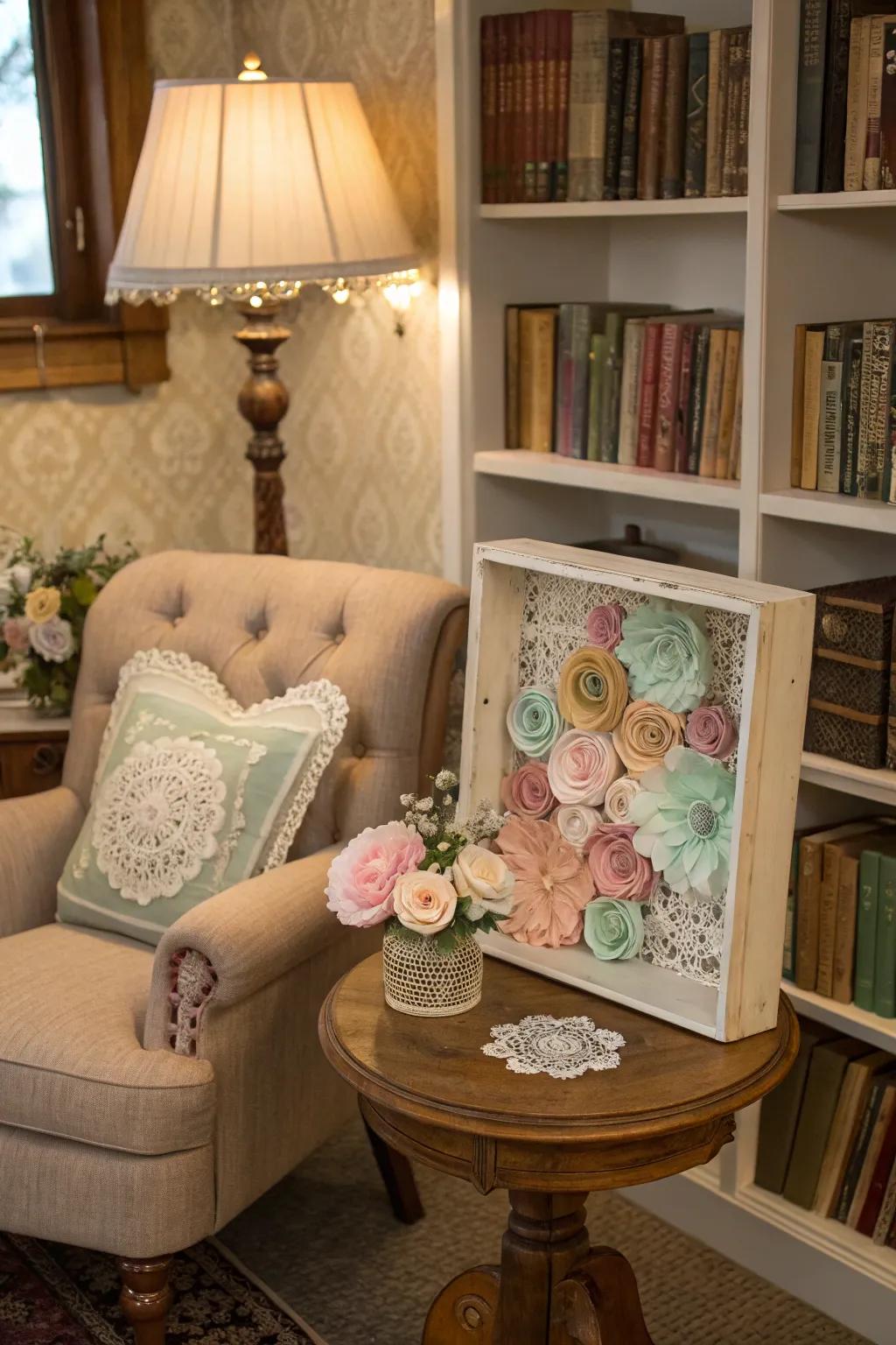 A vintage-inspired shadow box brings a sentimental feel to your décor.