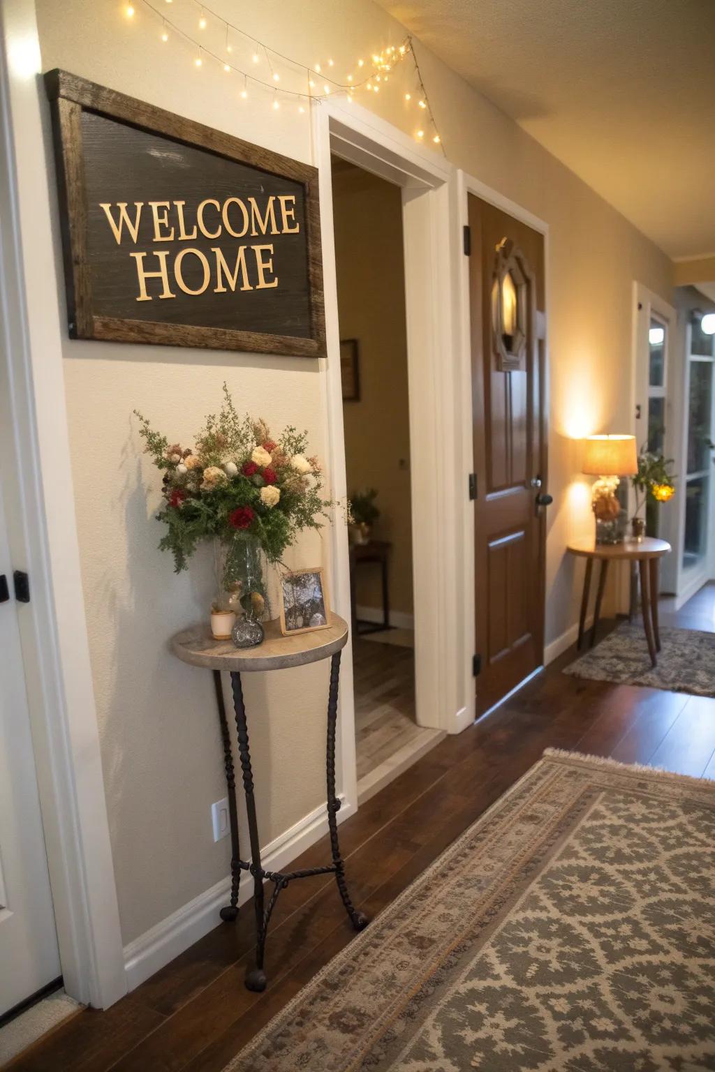 A personalized greeting sign can set the mood for your party directly at the entrance.
