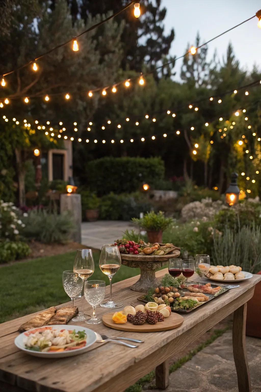 Organize a captivating garden celebration under the twilight skies.
