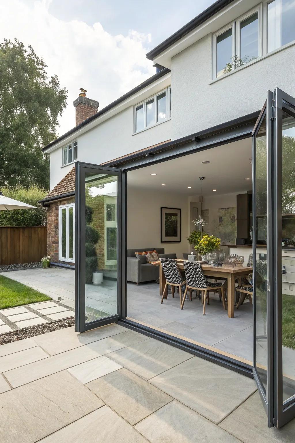 Bi-fold doors construct an extensive and welcoming pathway to your patio.