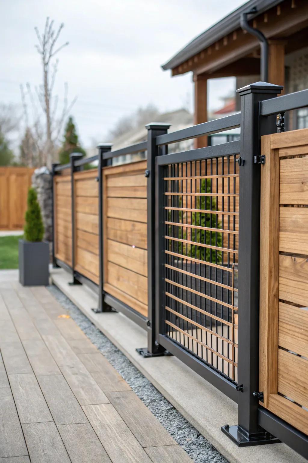 Combine wood and metal for a unique patio fence.