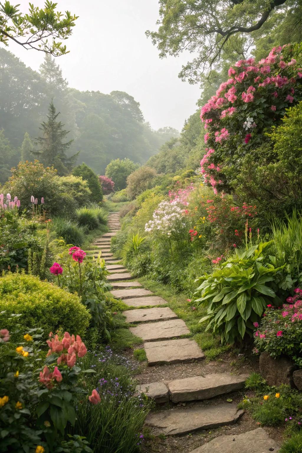 A delightful garden walkway imparts a whimsical essence to your outdoor setting.