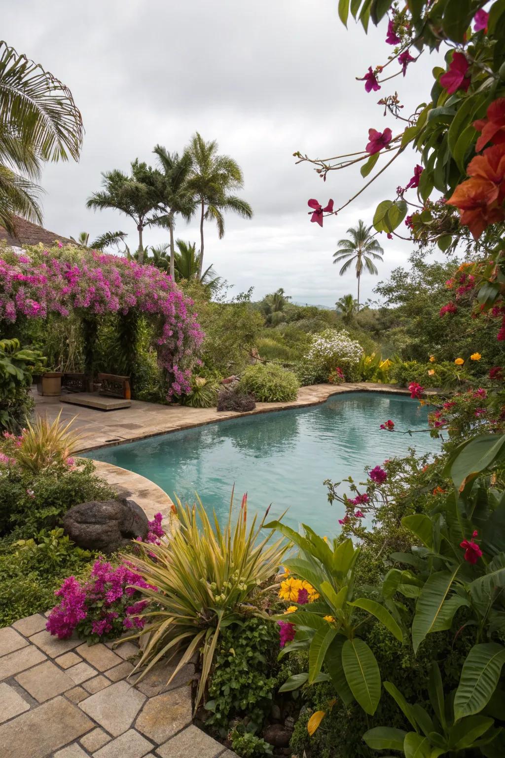 Amplify your pool with verdant flora.