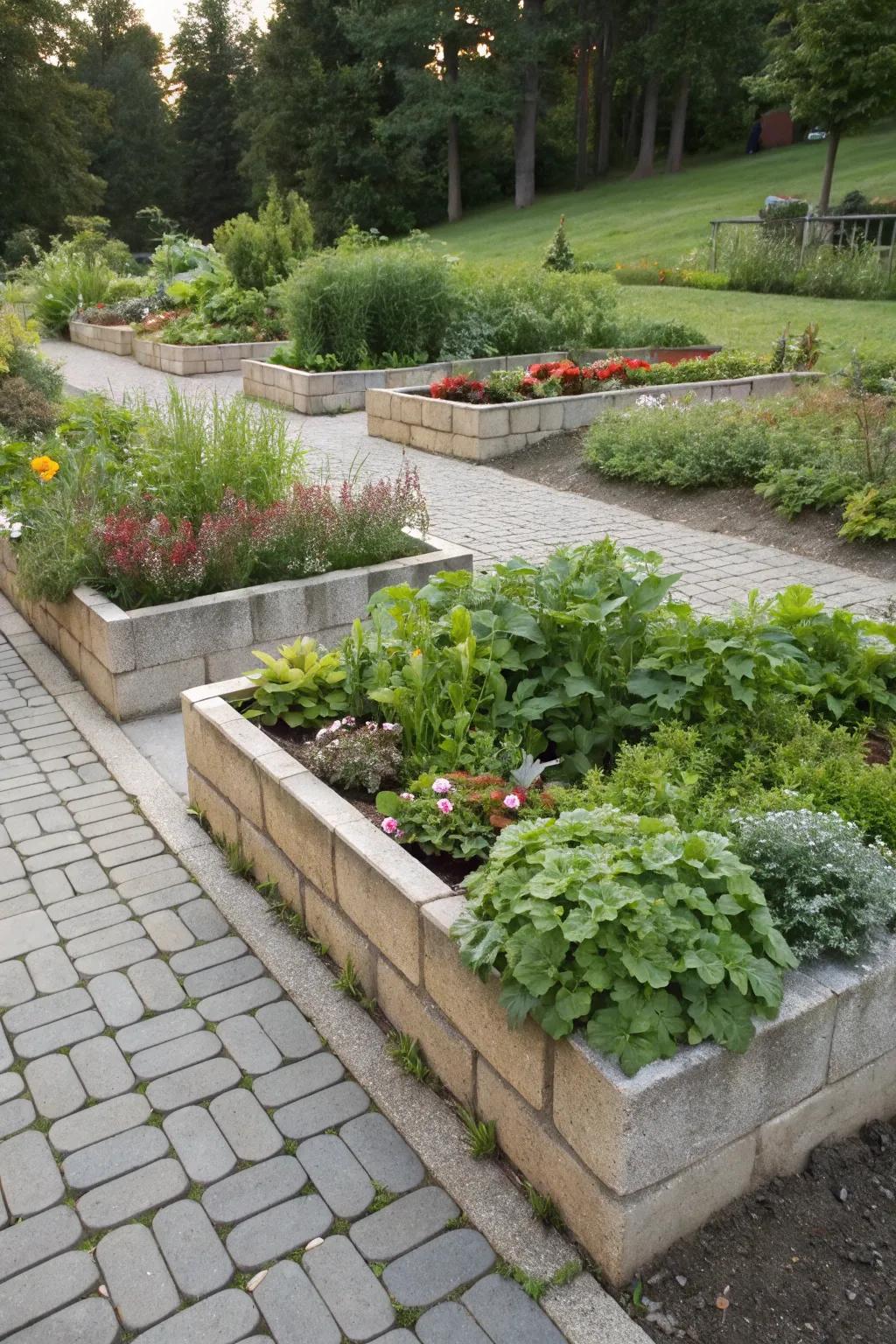 Elevated paver flower beds introduce richness to your garden's blueprint.