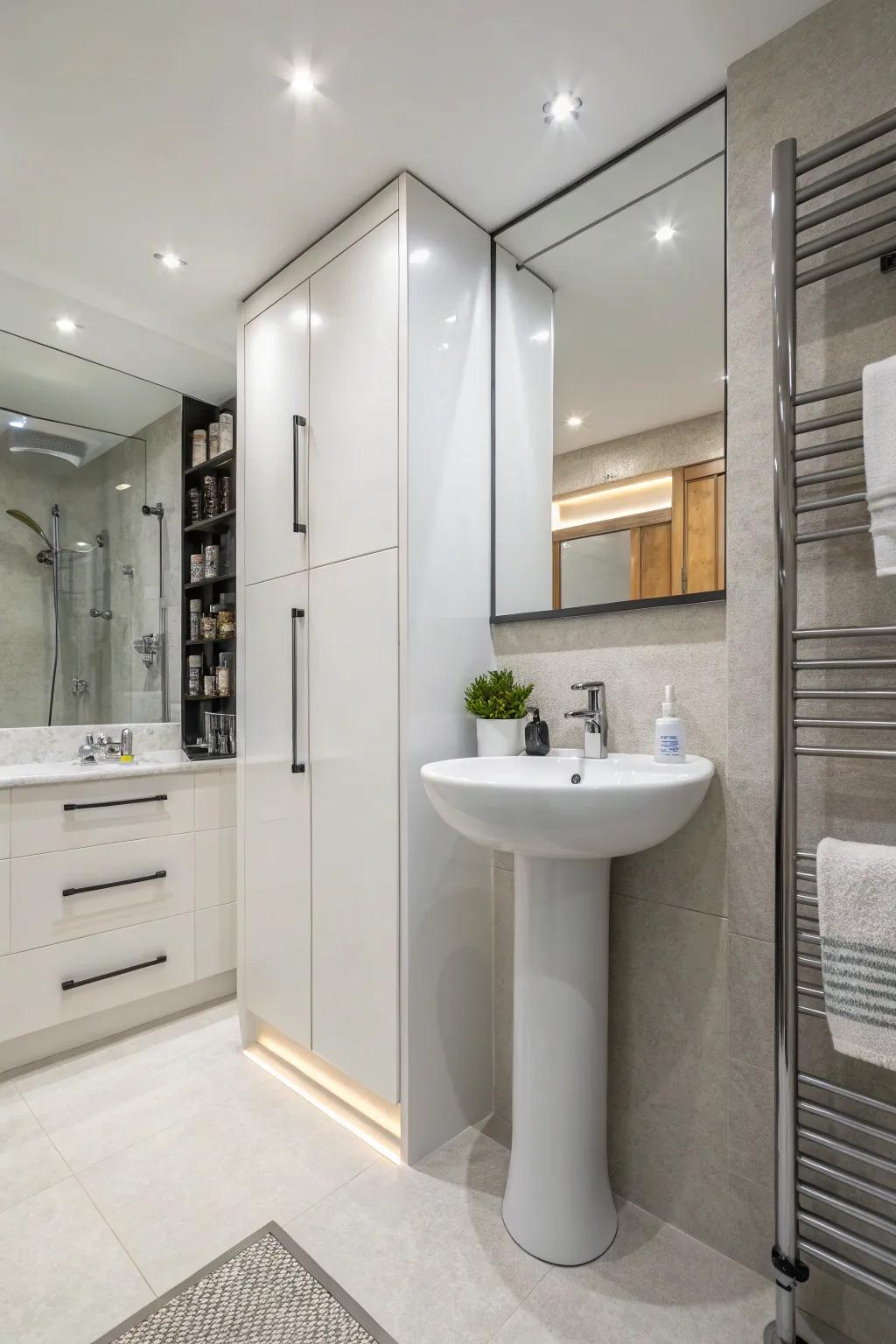 Built-in cabinets blend seamlessly with the sink design.