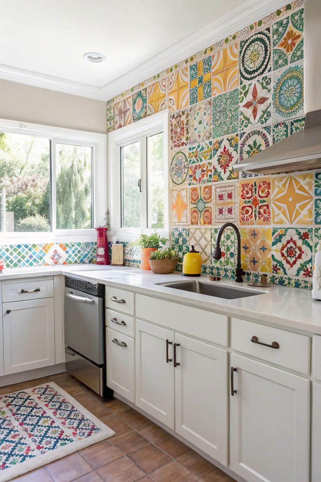 Personalize your kitchen using a vibrant wallpaper backsplash.