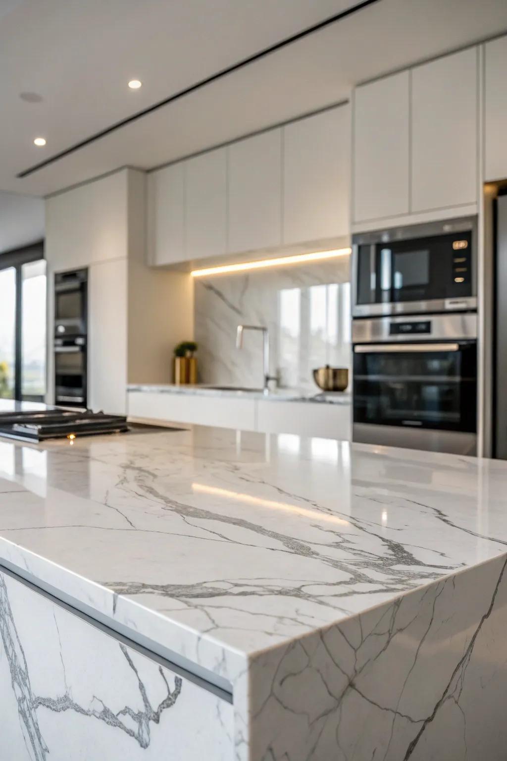 Marble and other high-end materials give richness.