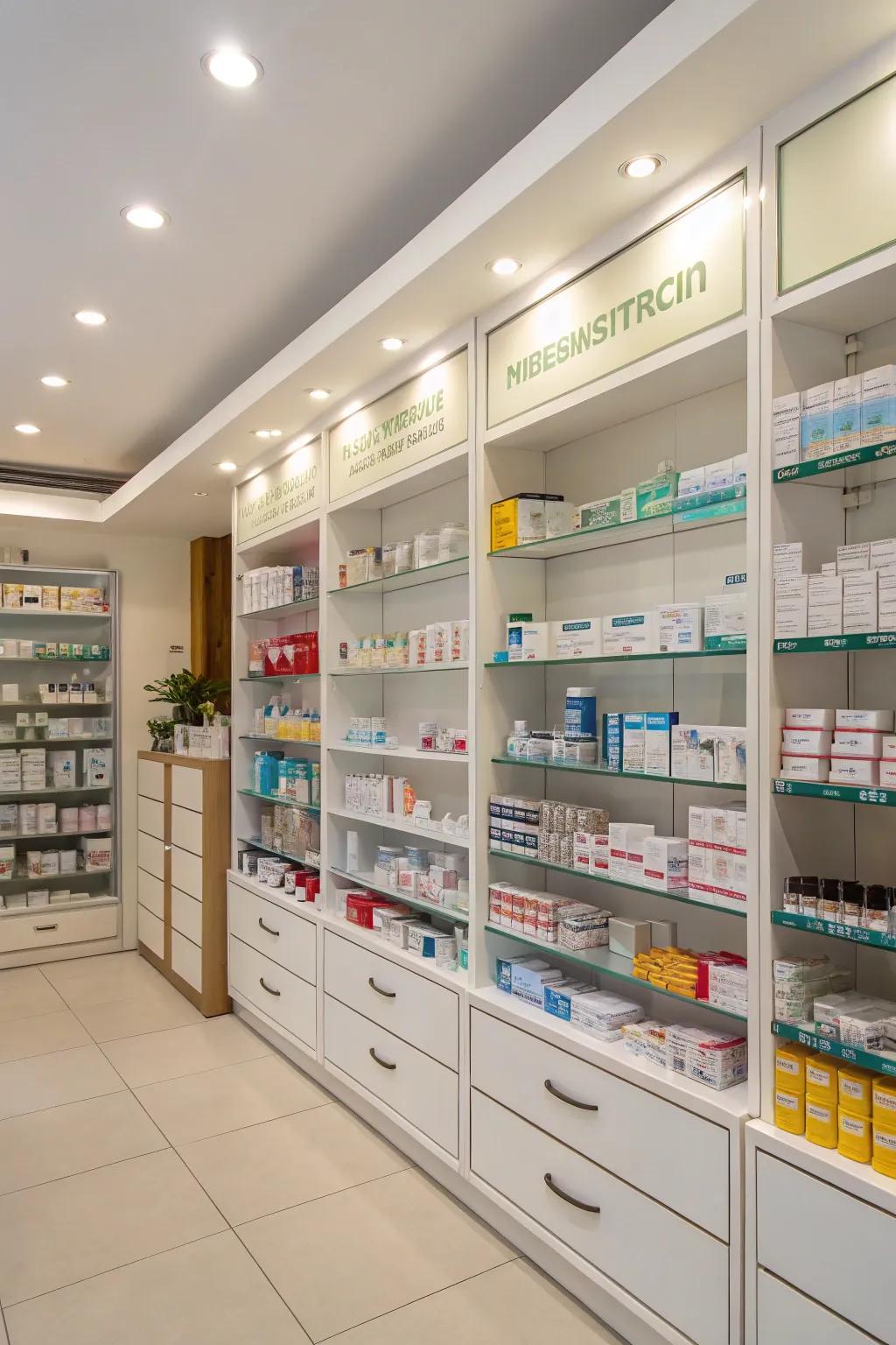 Efficient shelving units showcasing dispensary products