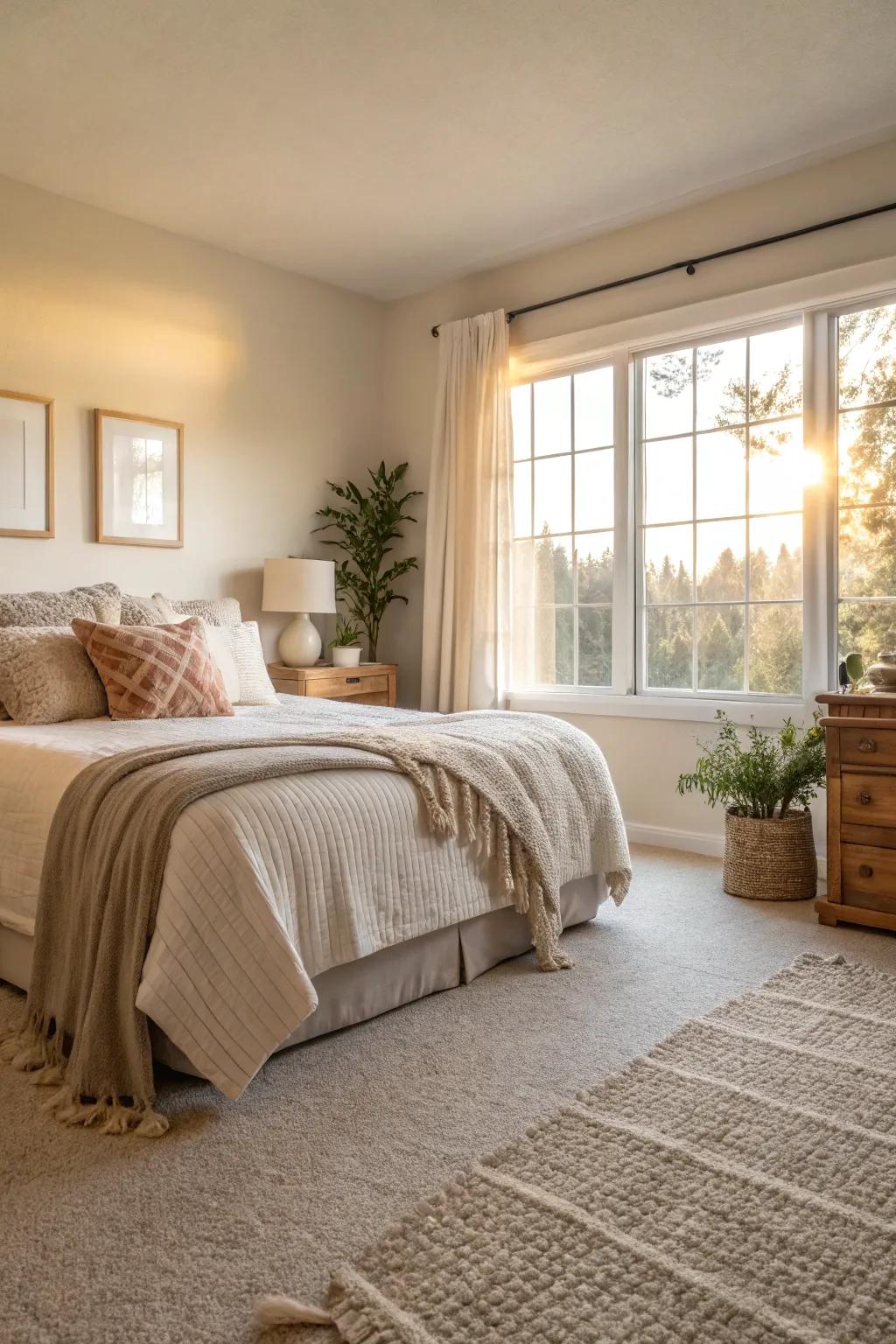 Carpet introduces a layer of ease and snugness to any bedroom.