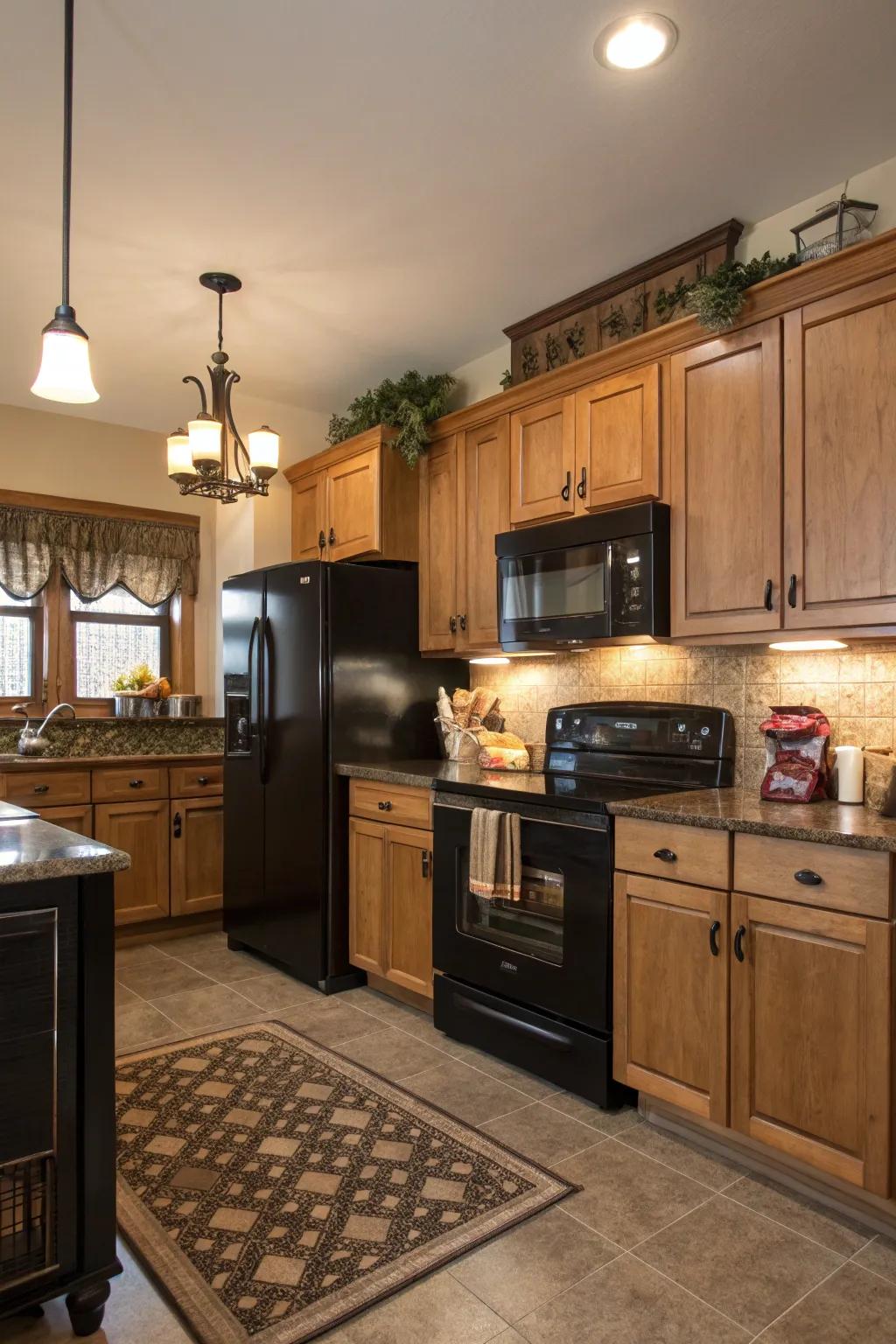 Wooden features soften the polished look of contemporary appliances.