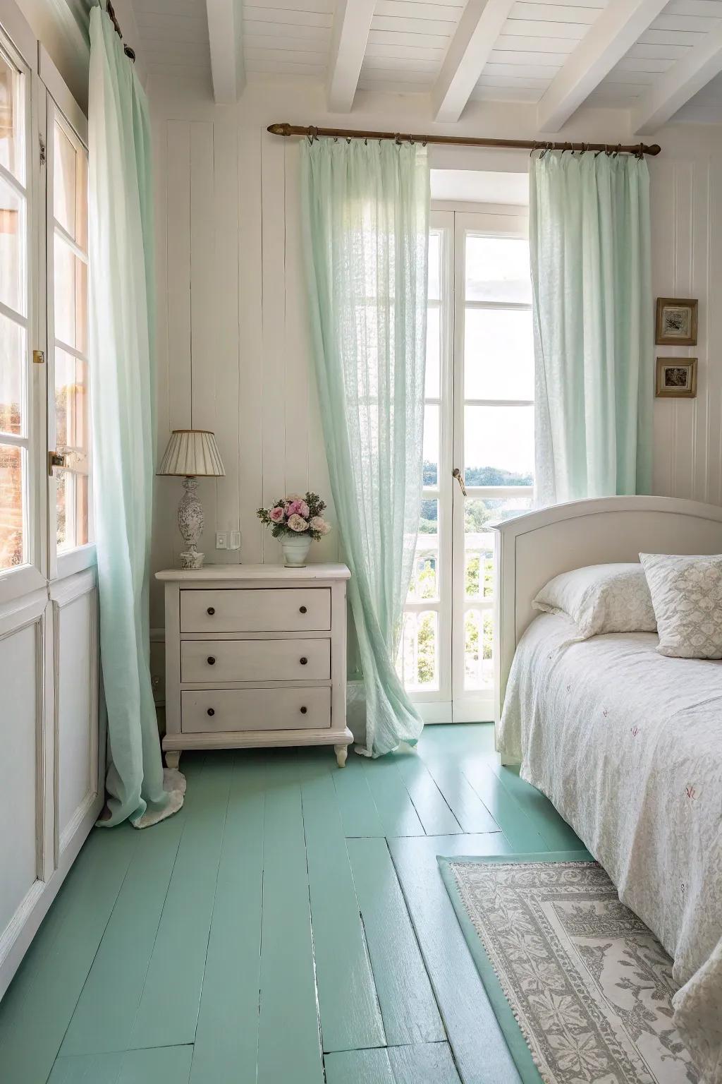 Floors painted in pastels create an inviting and peaceful refuge.