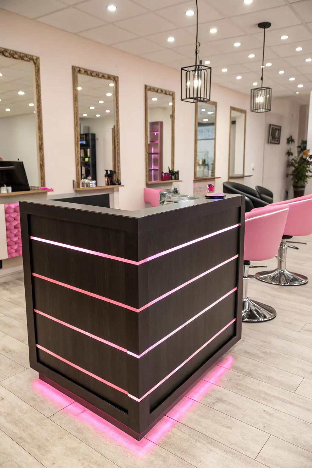 A sophisticated front desk sets a stylish atmosphere.