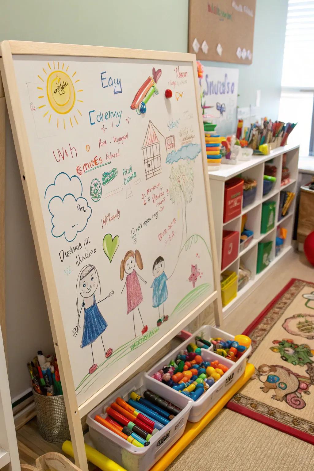 Spark imagination with a whiteboard art space.