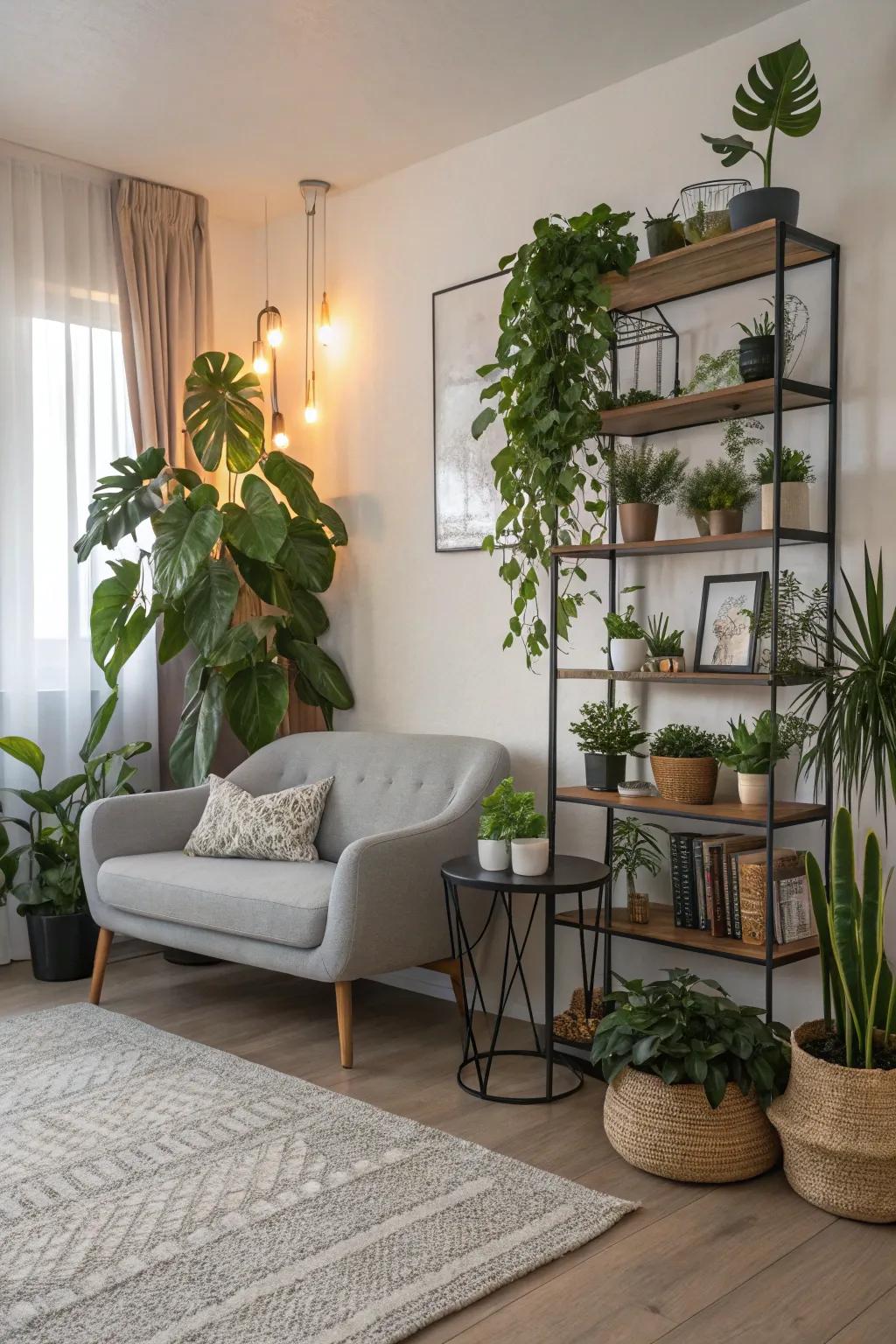 Improve your living area with fashionable plant displays.