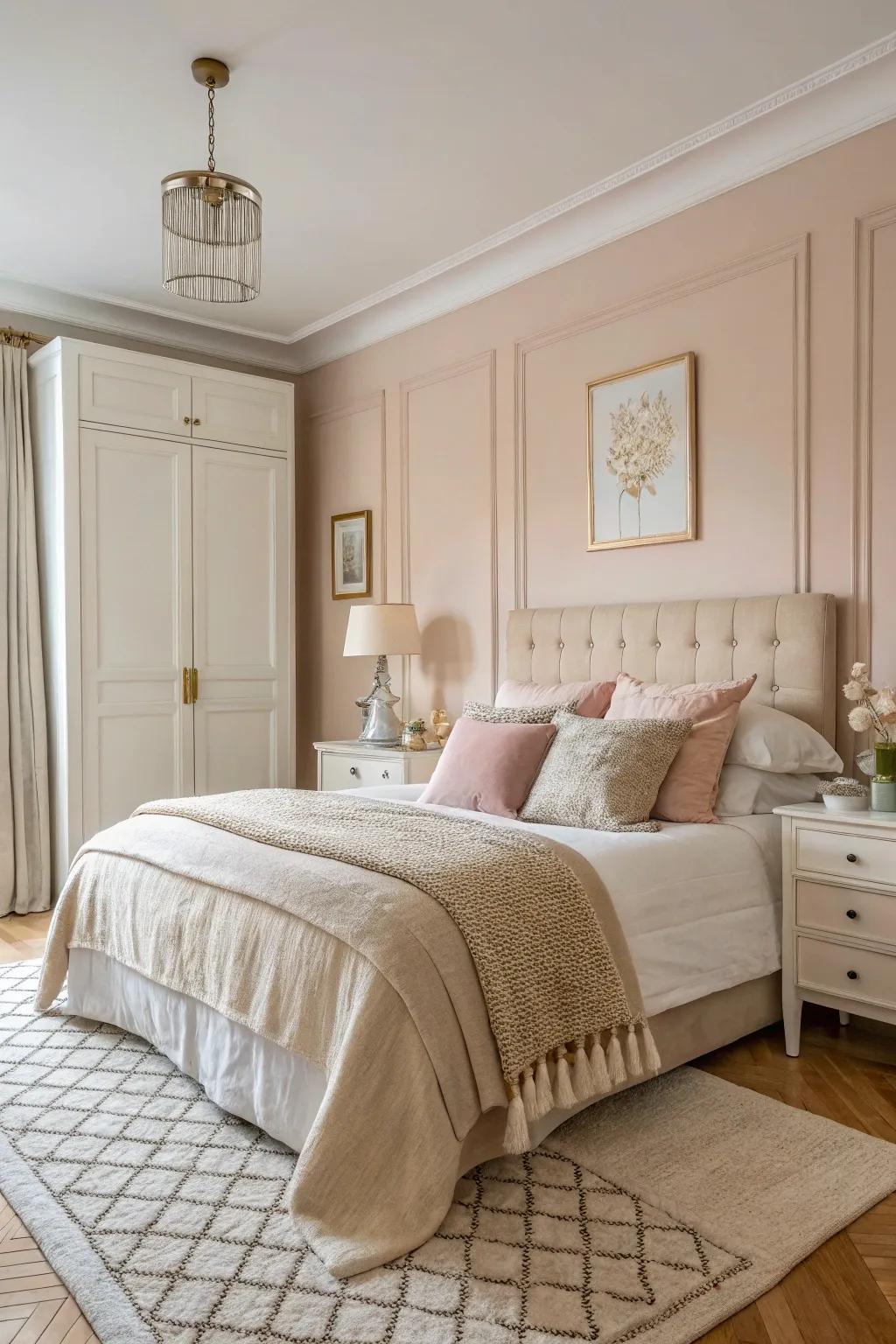 Subdued hues provide a soothing foundation for a plush space.