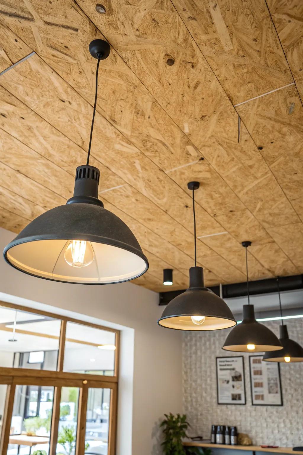 A surface board ceiling improves both style and sound in this area.