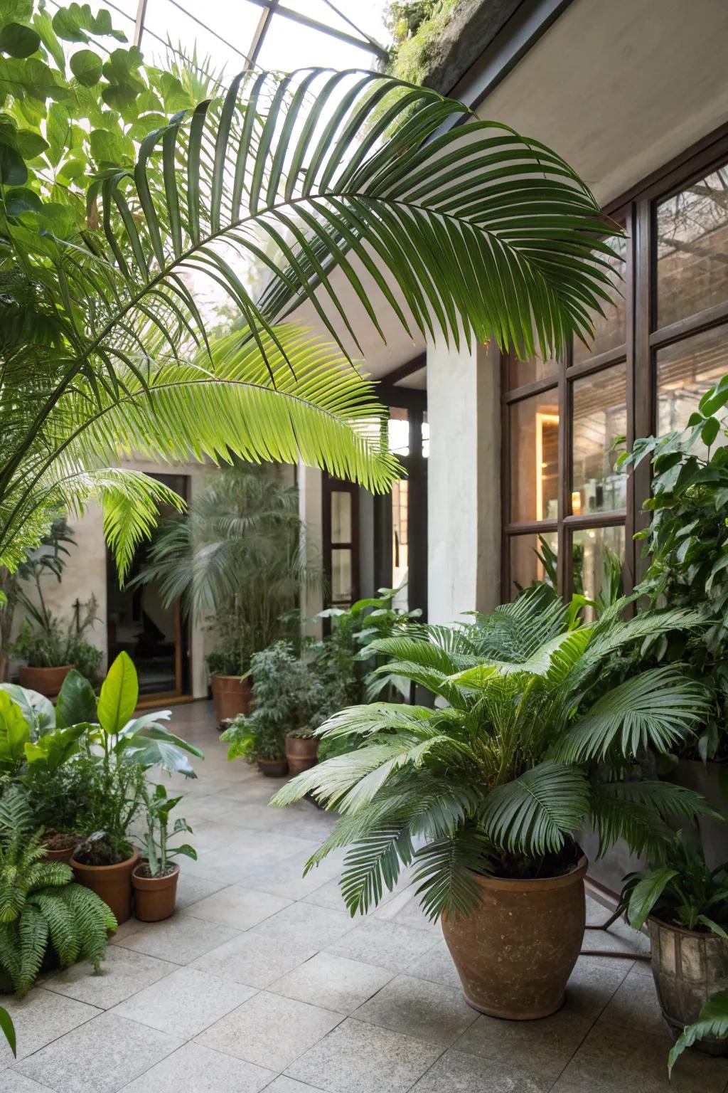 Lush greenery evokes a tropical atmosphere.
