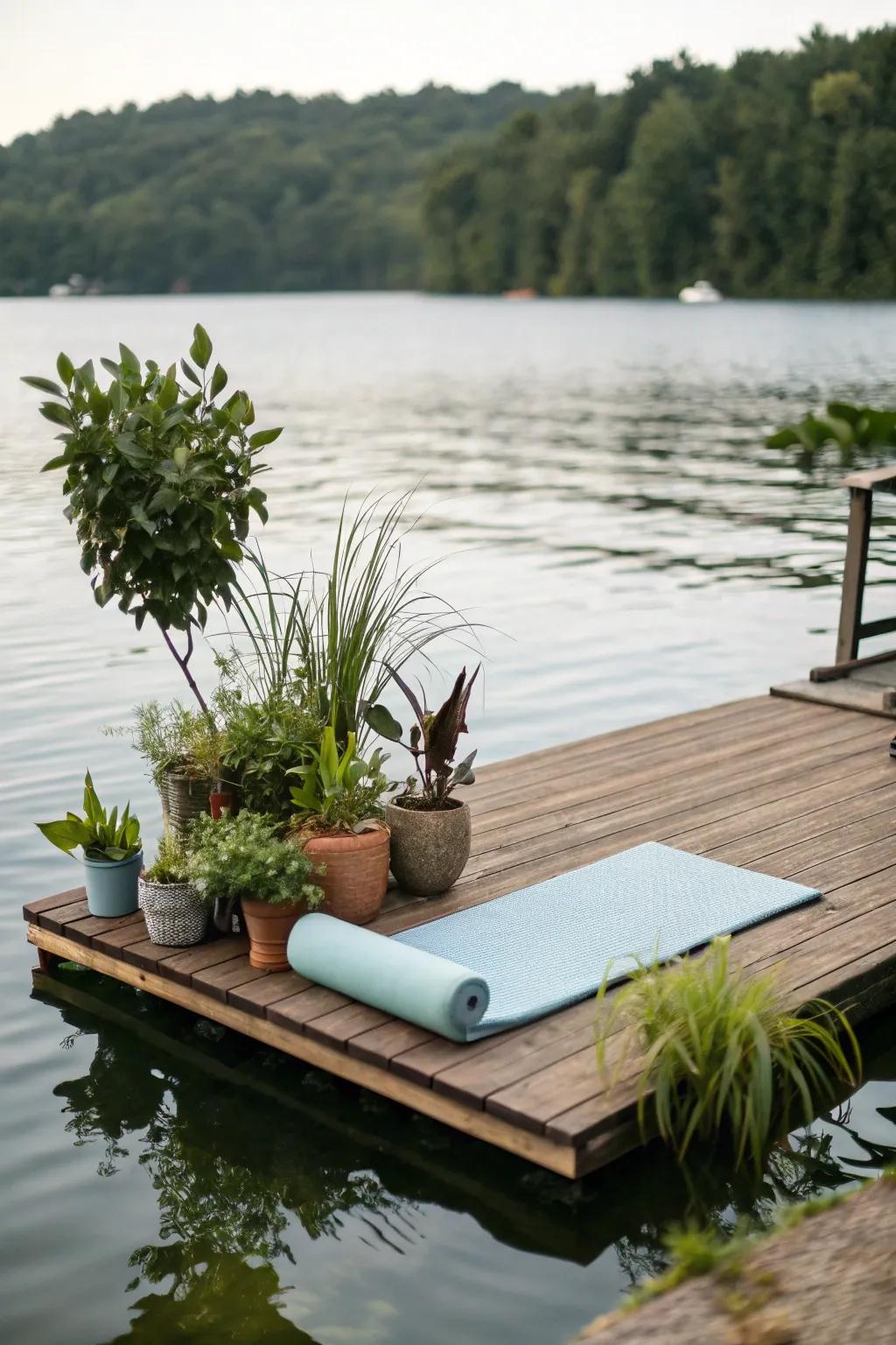 A floating deck presents a distinctive spot to relish the pond.