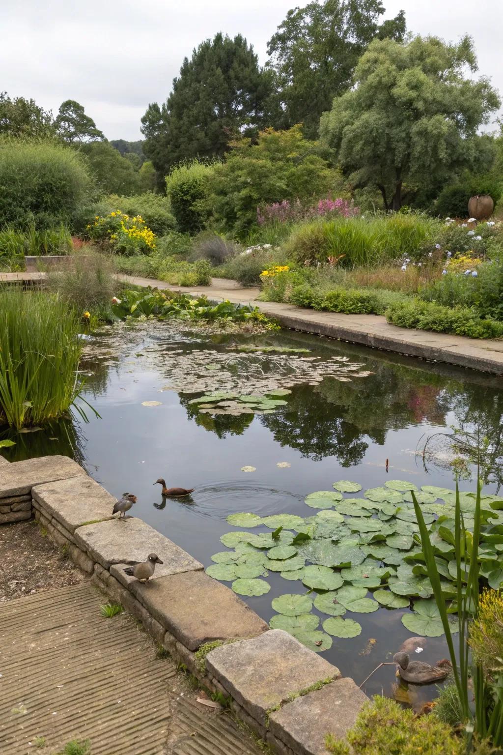 A pool pond crafted to foster habitation of local creatures.