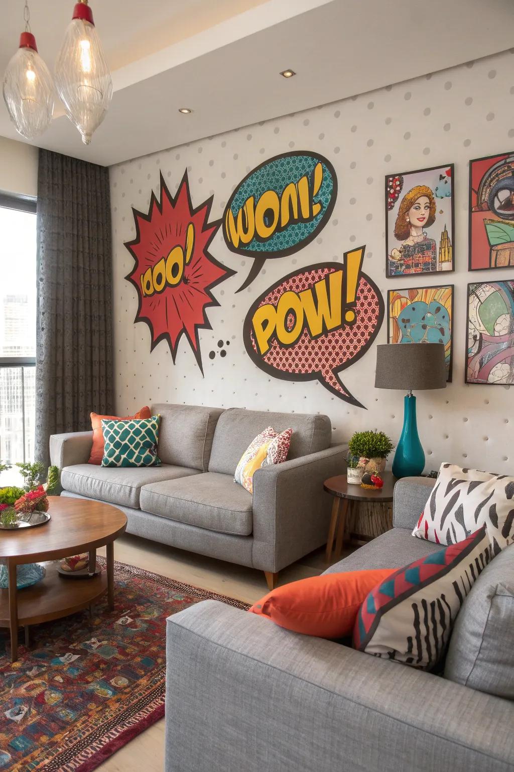 Let your decor do the talking with text inspired by pop art.