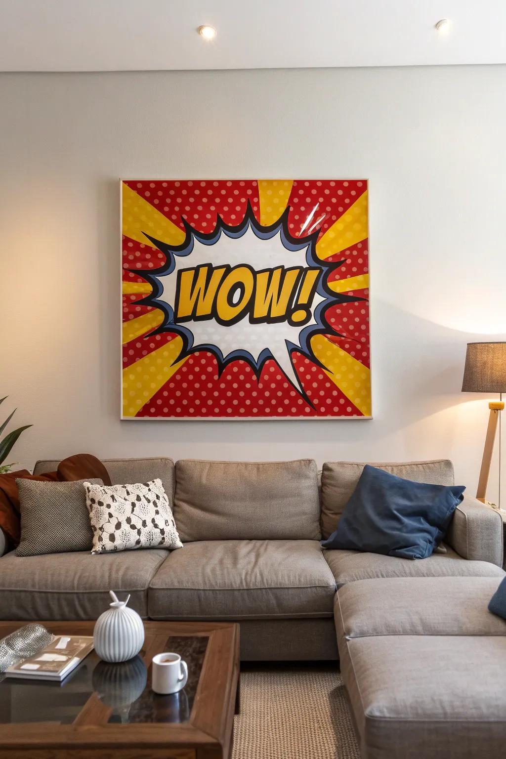 A pop art masterpiece showcasing a graphic-style 'Wow!' chat bubble.
