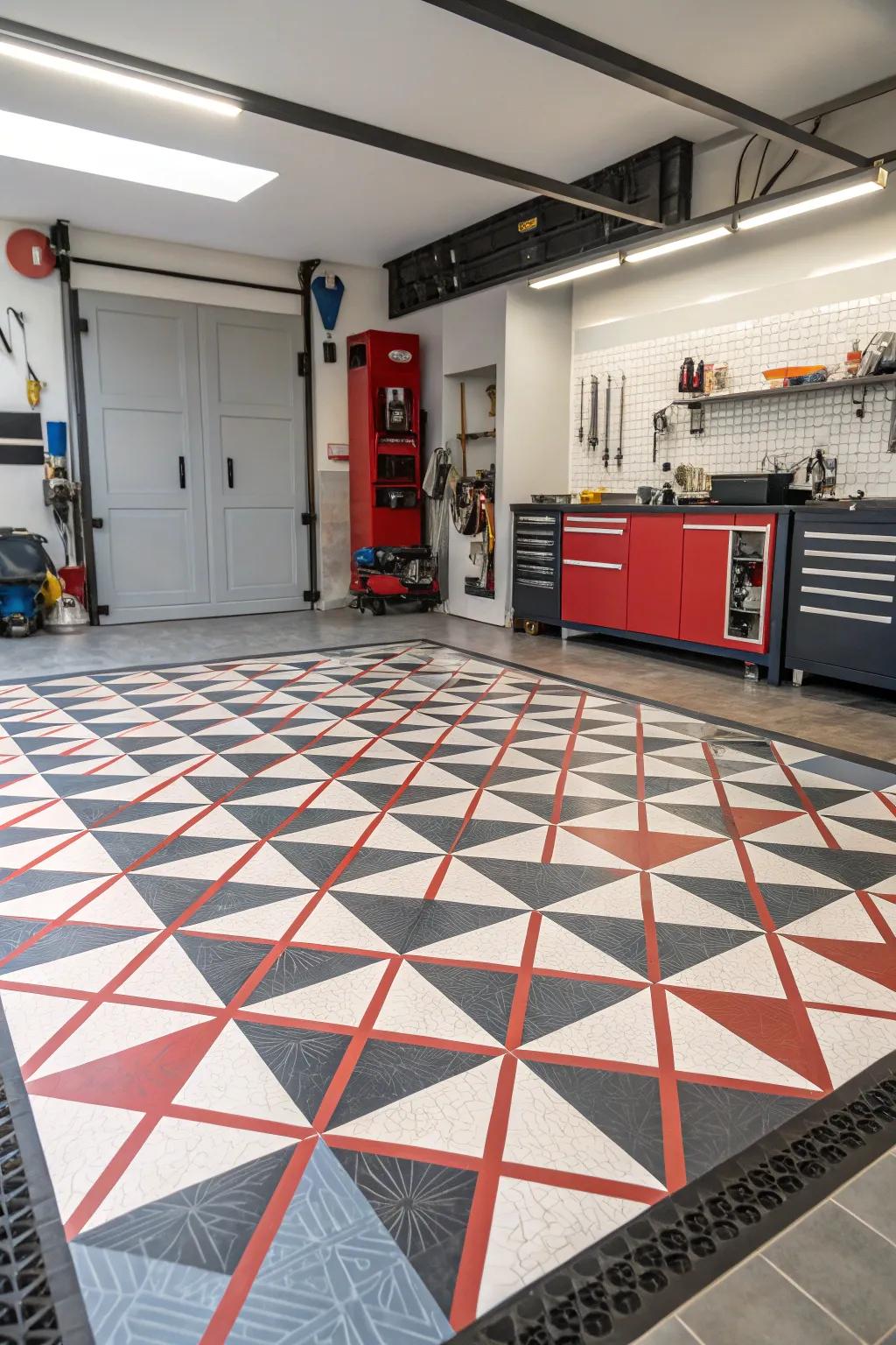 Make a bold design choice using eye catching geometric porcelain tile.