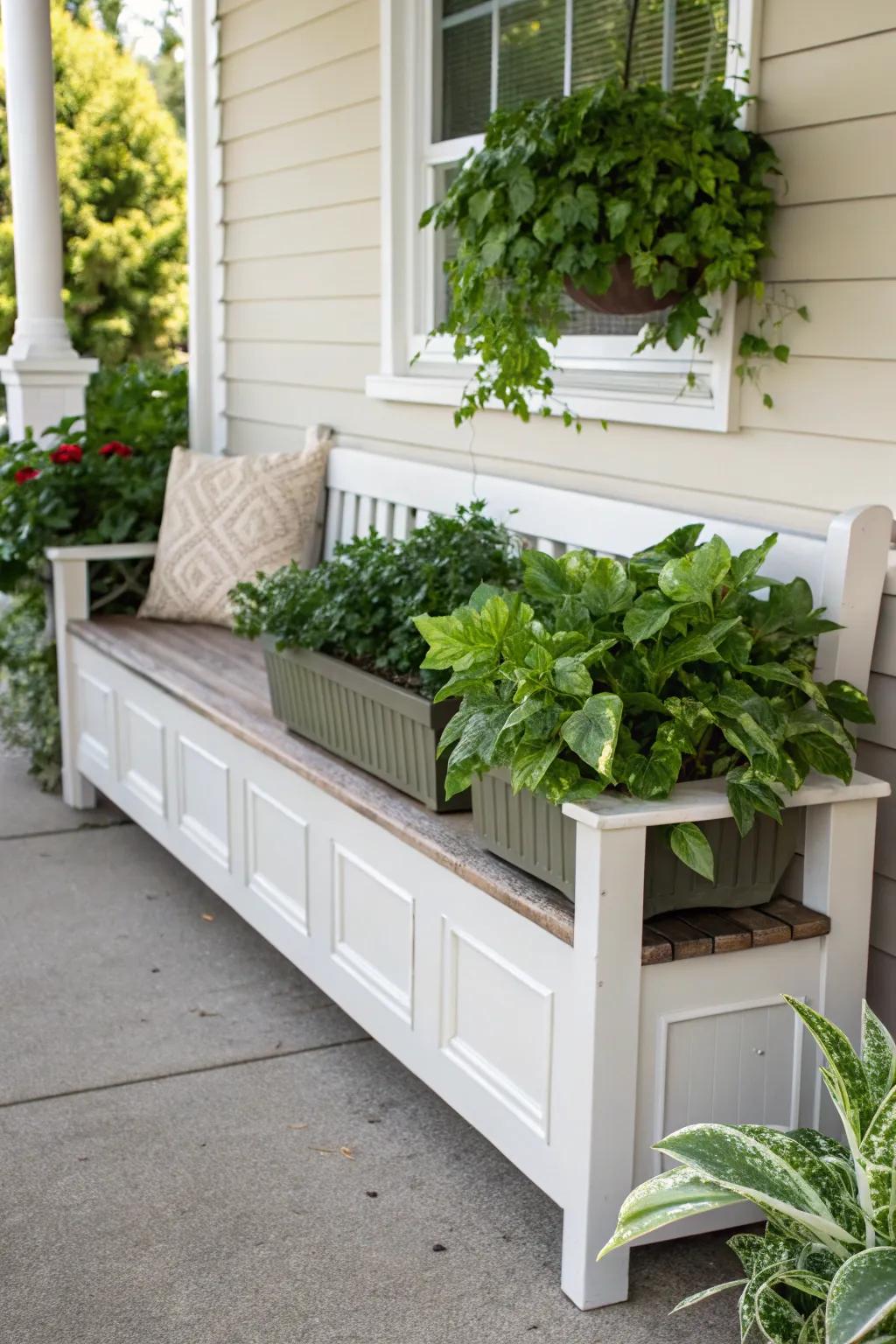 A flora bench flawlessly combines seating with greenery.