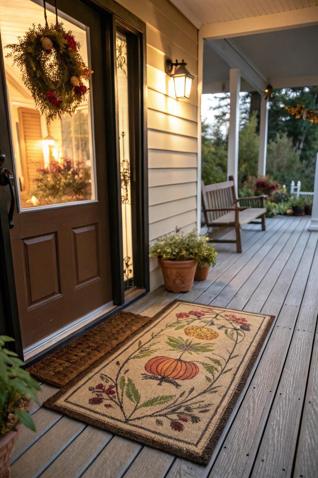 A delightful entrance covering introducing character to the porch.
