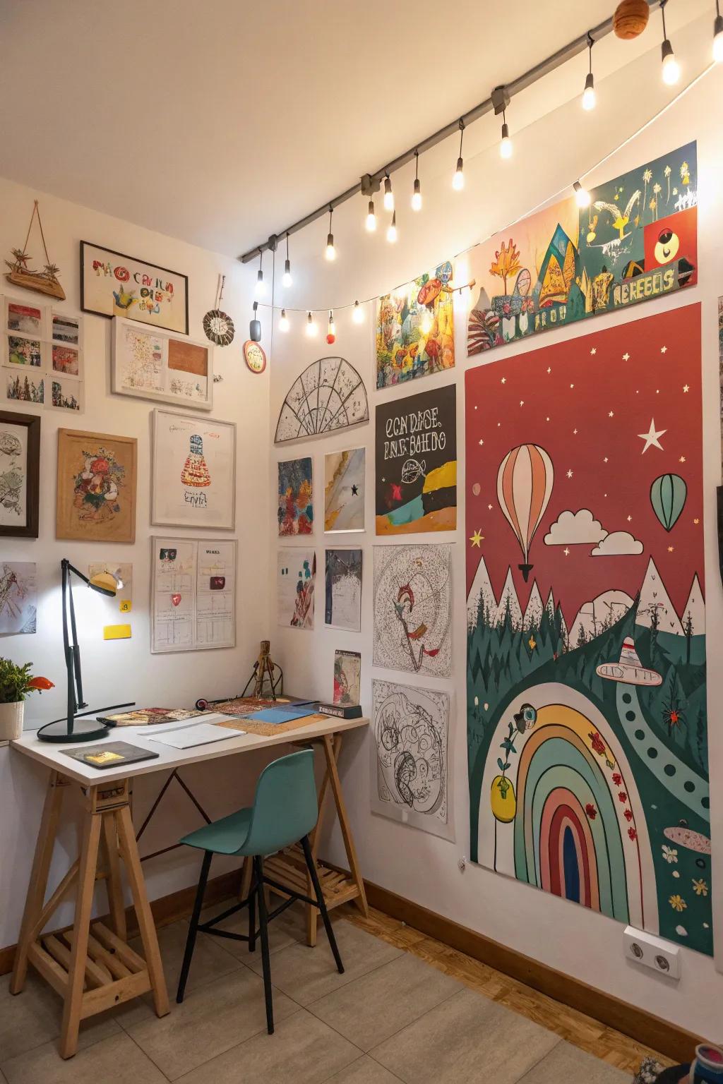 Whimsical illustrations breathe vitality into creative areas.