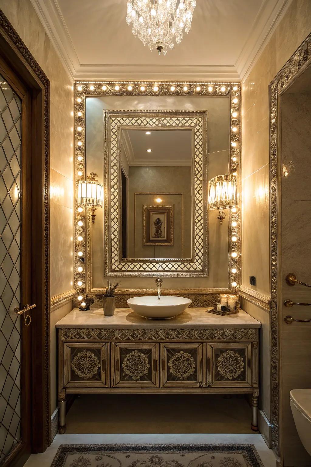 Lights that highlight mirrors create a balanced and appealing look.