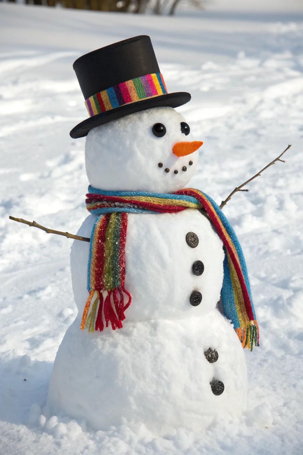 A whimsical traditional snowman portrait.