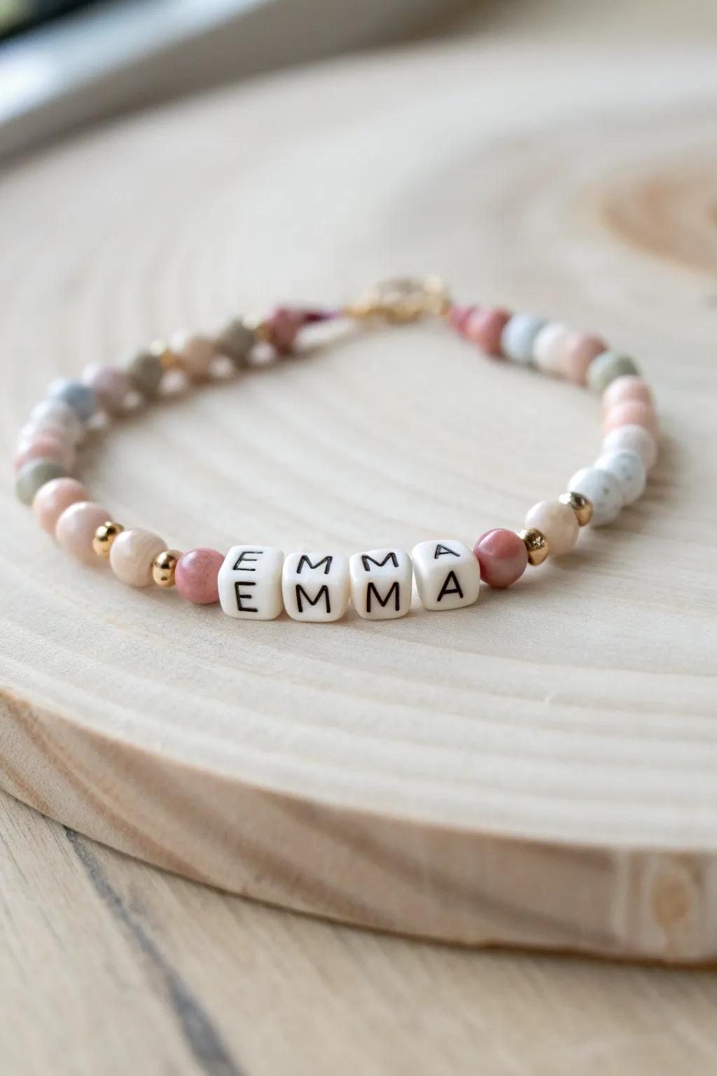 Showcase your story with grace: A personalized clay bead bracelet that speaks your name.