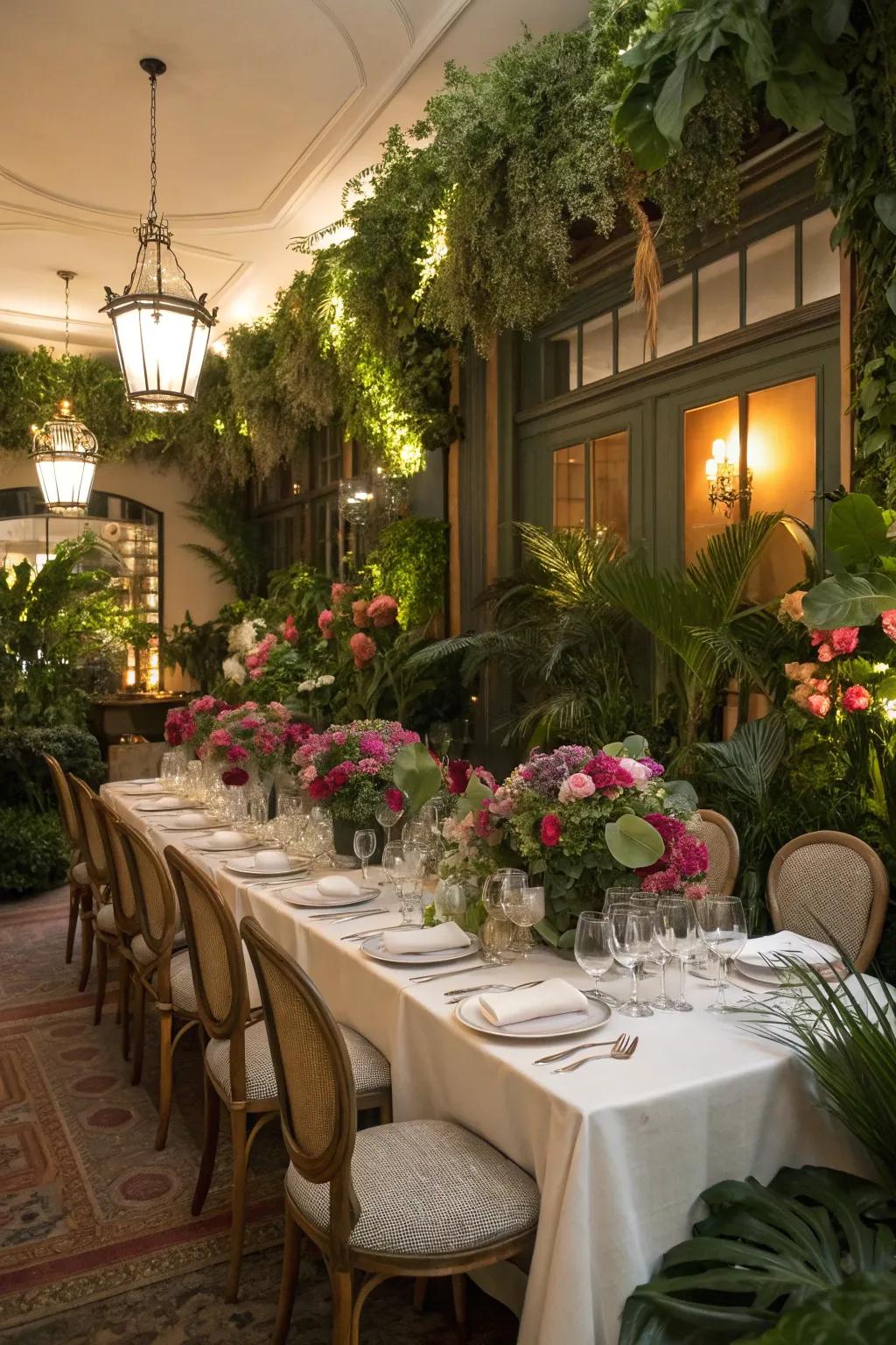 An 'Enchanted Eden' decorative theme establishes a captivating vibe.