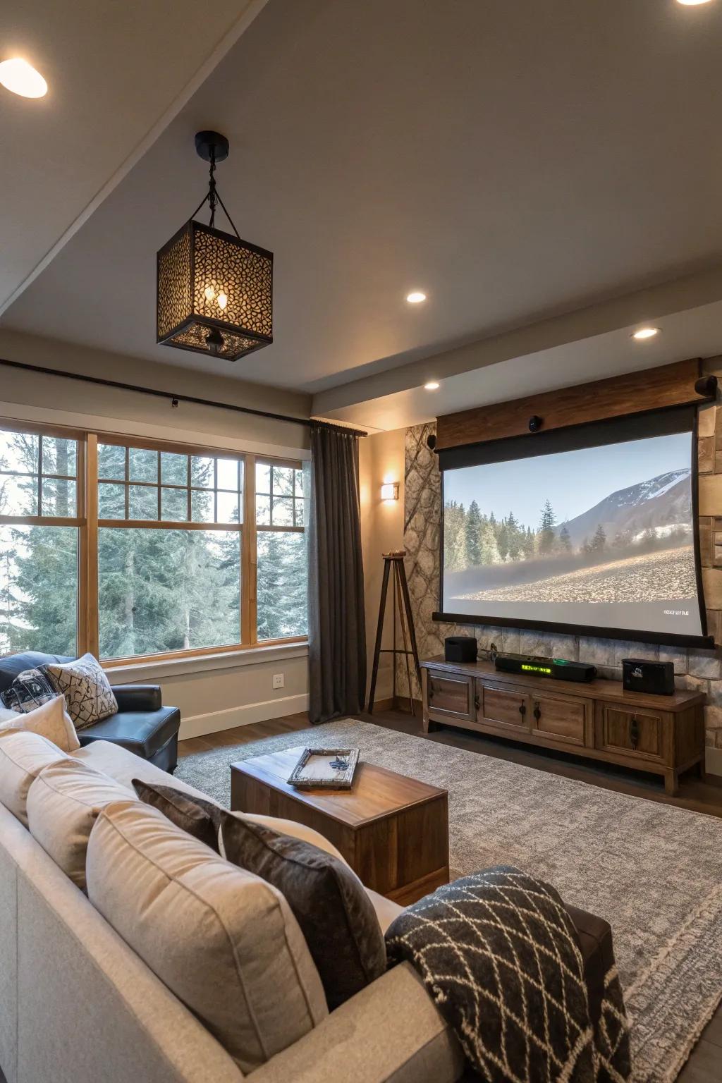 Retractable screens make it easy to change between living space and movie space.