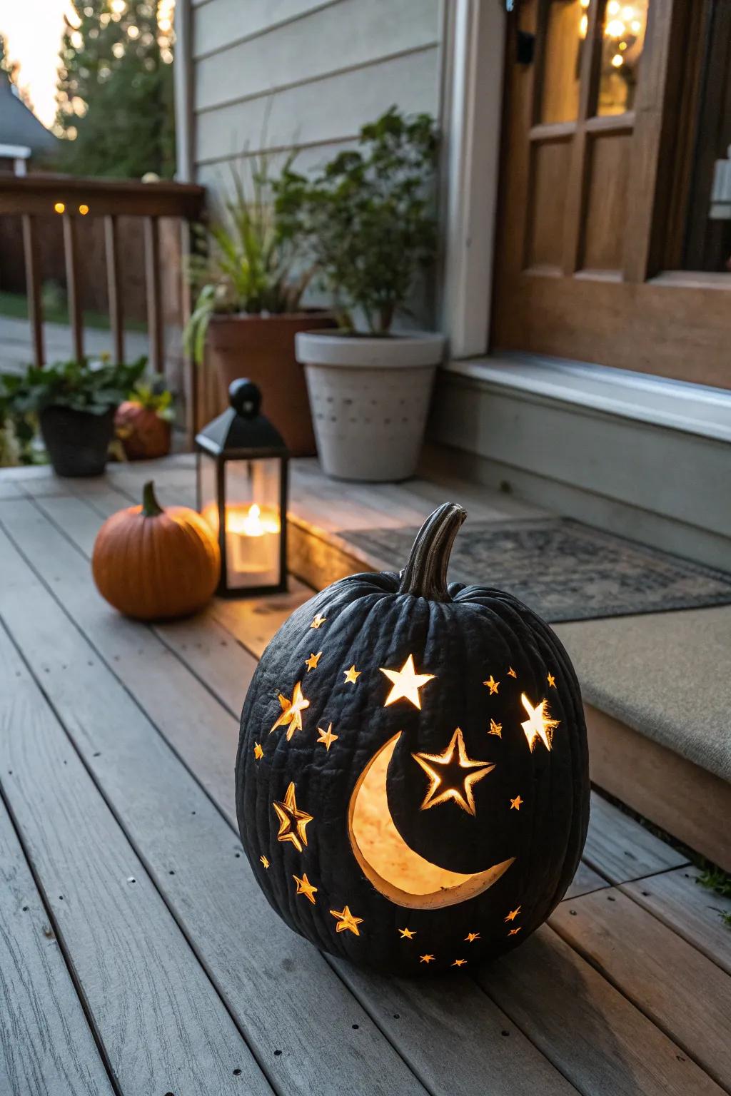 A starlit evening pumpkin projecting a captivating radiance.