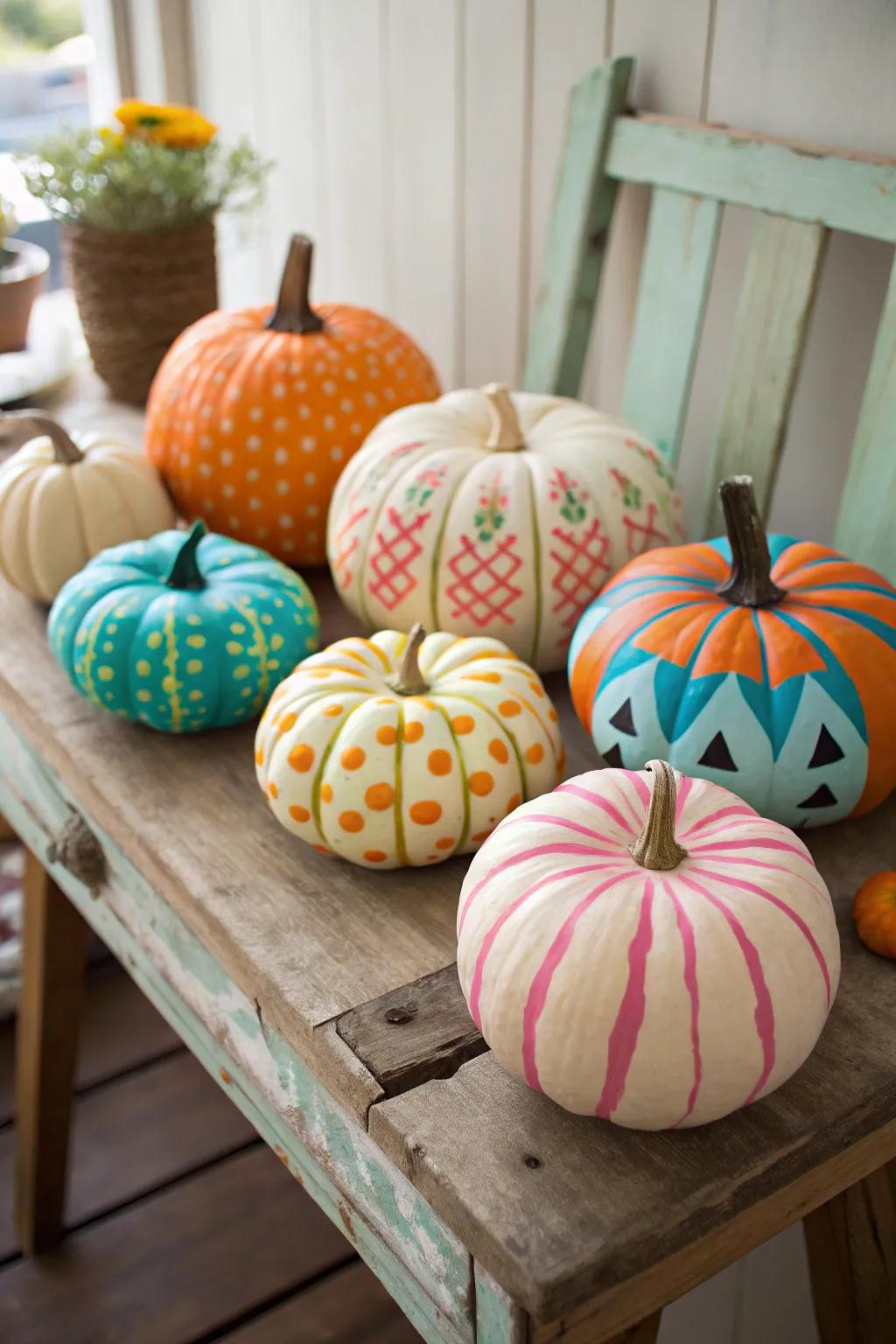 Bright painted pumpkins for a lively dash of color, without any mess.