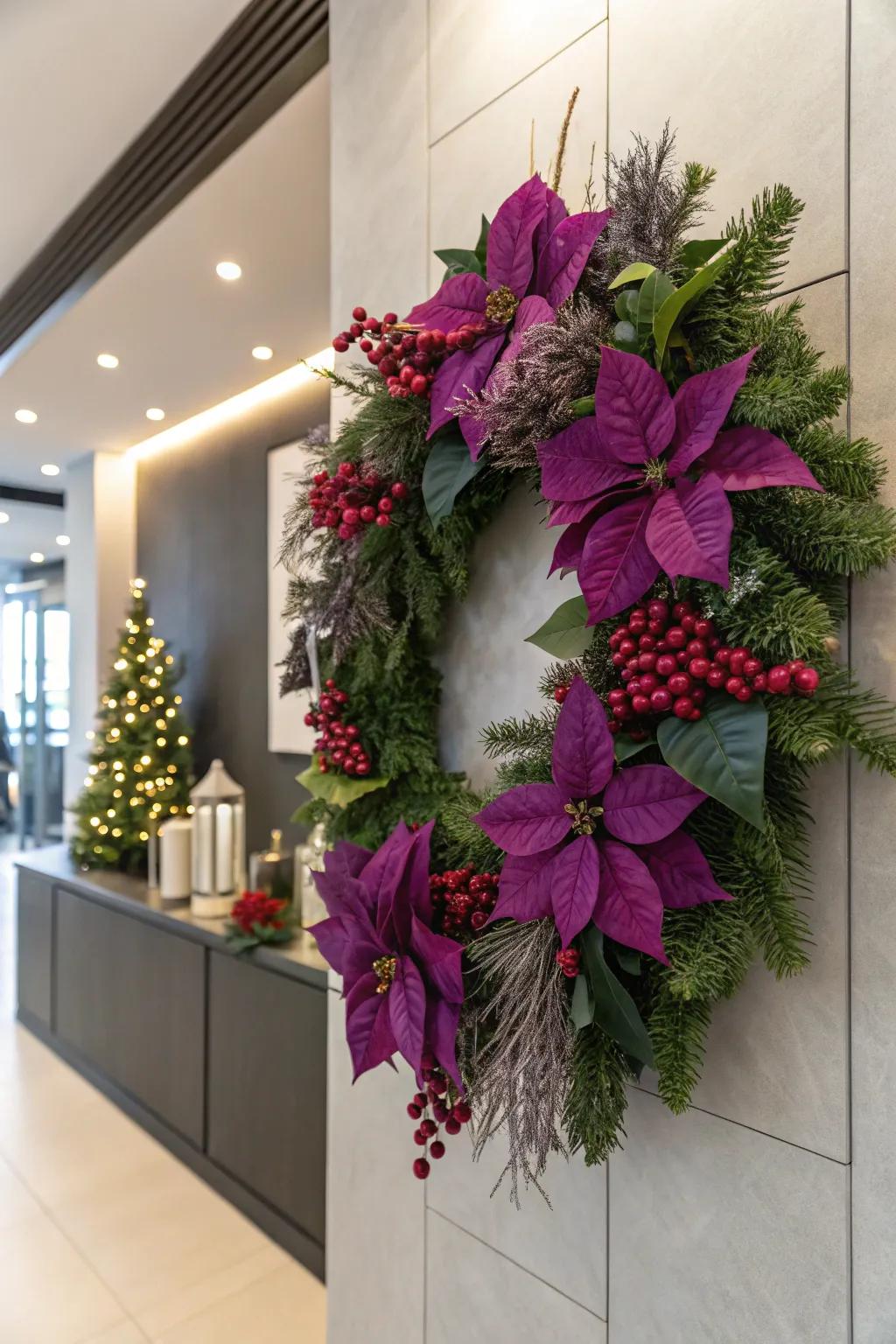Mauve starbursts imparting a charming botanical element to yuletide decor.
